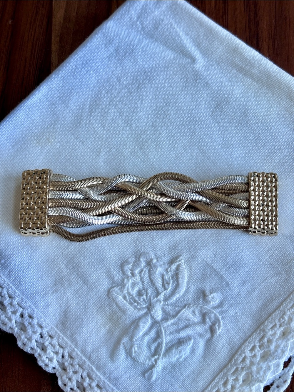 Vintage Signed NAPIER Two Tone Multi Strand Stretch Snake Chain Bracelet